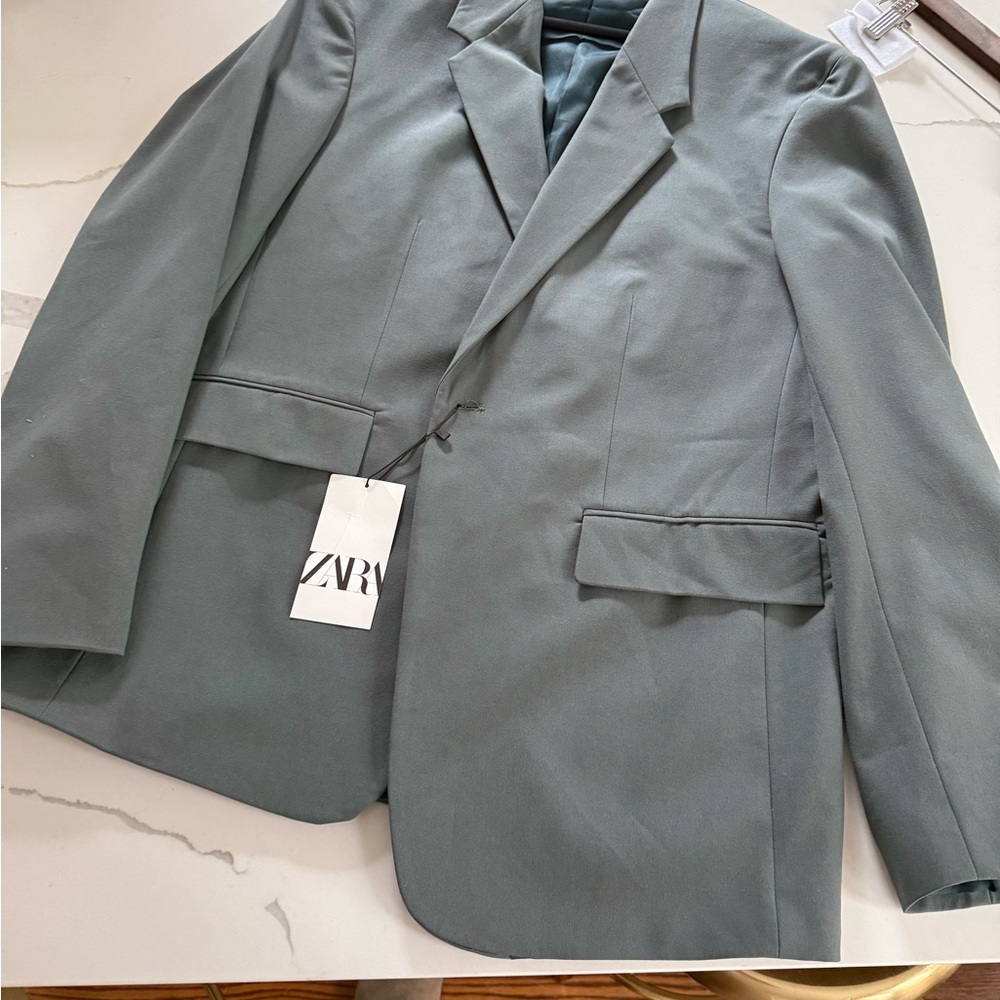Zara Gray oversized jacket in subtle green with Classic Tailoring